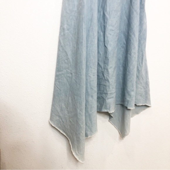 Colovos Midi Dress Chambray Seamed Two Tone Short Sleeve Asymmetrical Hem Small - Picture 9 of 16